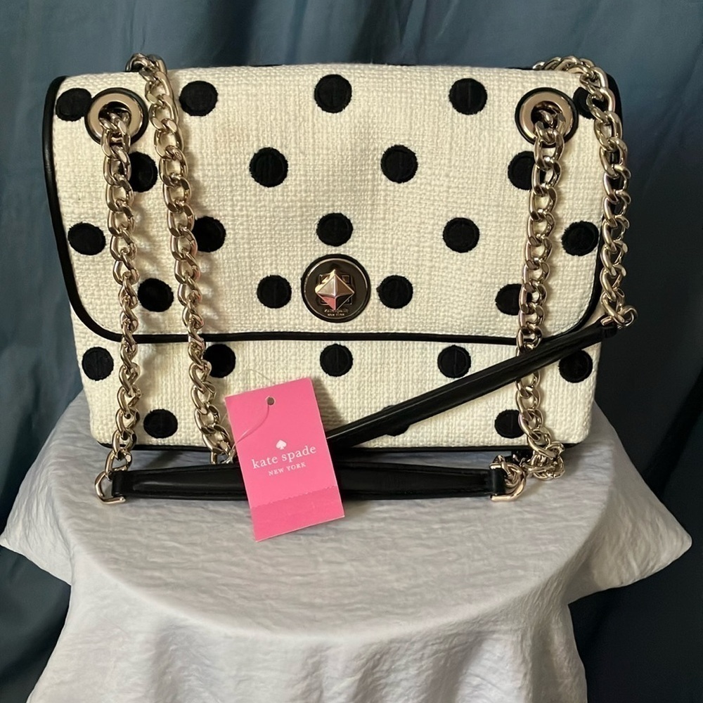 Kate Spade: Natalia Cream Embroidered Dot- Medium Flap- Shoulder Purse/ Handbag